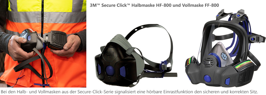 Wiederverwendbare 3M™ Secure Click™ Halbmaske HF-800 und Vollmaske FF-800 Wiederverwendbare 3M™ Secure Click™ Halbmaske HF-800 und Vollmaske FF-800